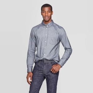 Mens Long Sleeve Button-Down Slim Fit Thunder Gray